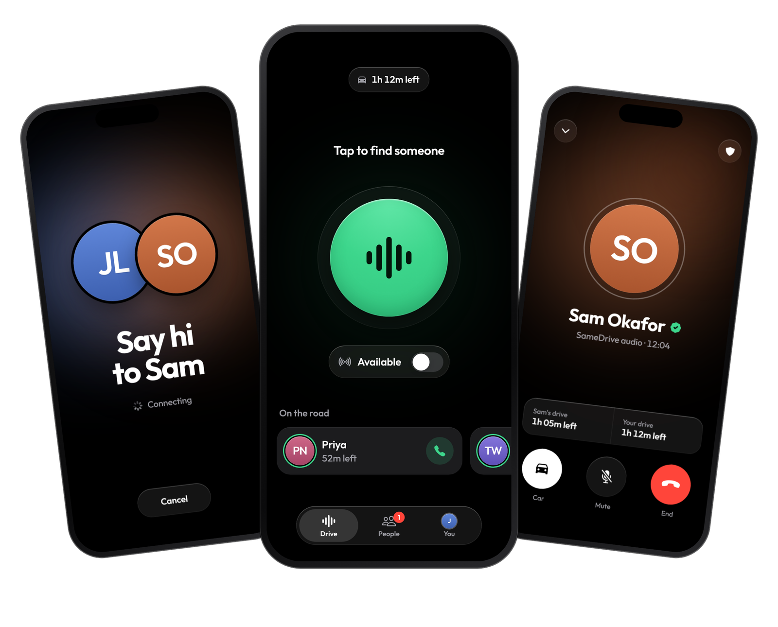 SameDrive app preview shown on three phones